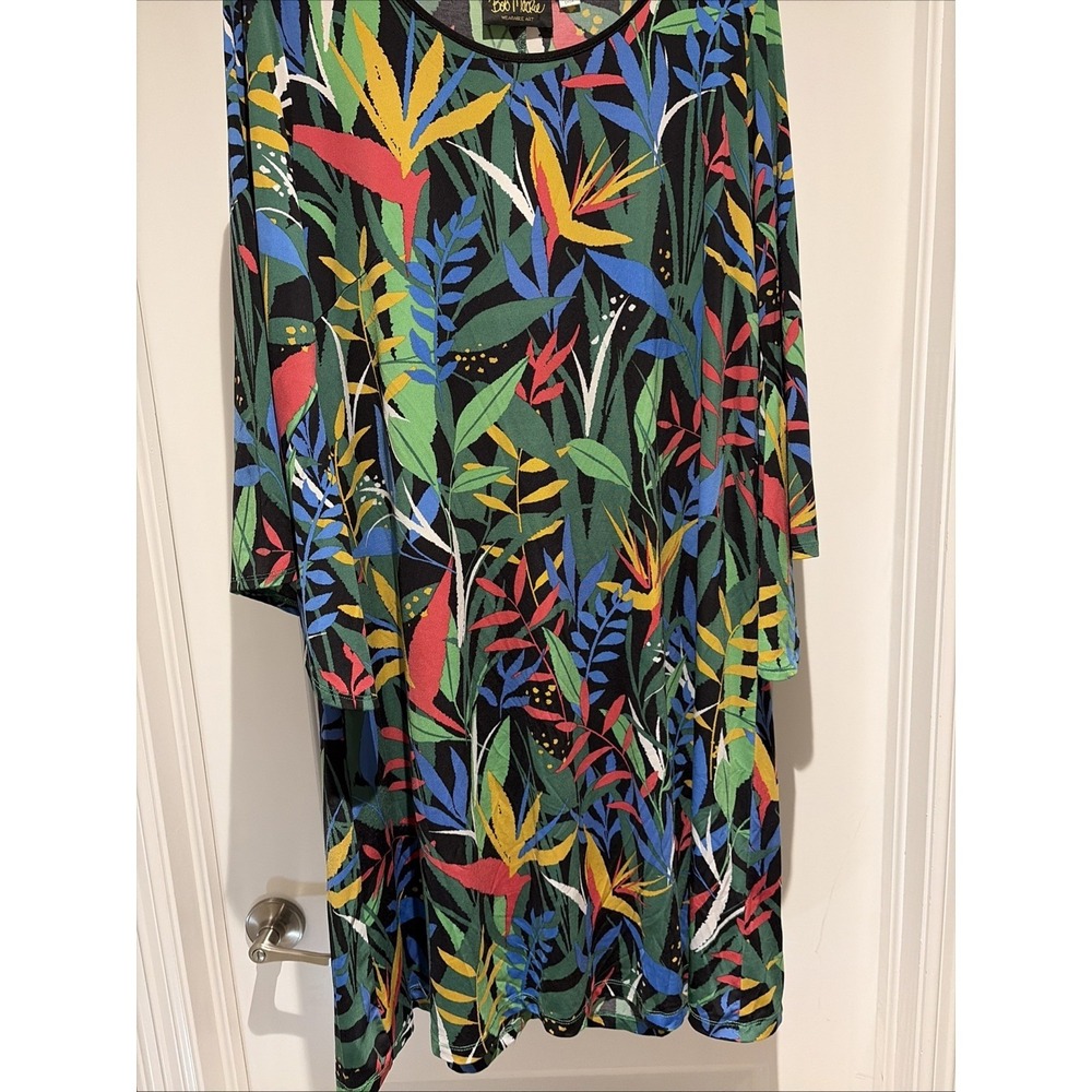 Bob Mackie Tropical Paradise Print Knit Dress Saddle Brown Size Large - Picture 4 of 10
